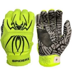2022 Spiderz Hybrid Batting Gloves: Neon Yellow/Black