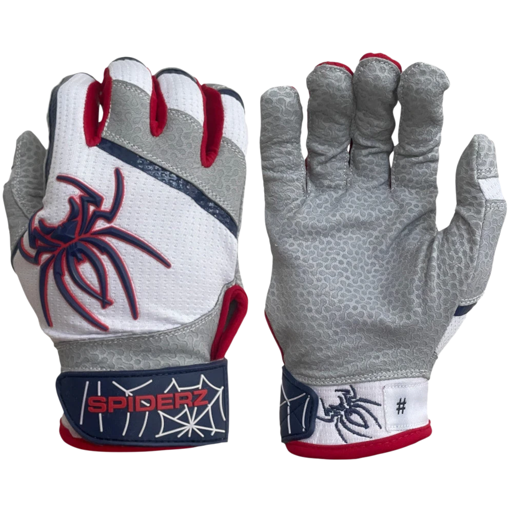 2022 Spiderz PRO Model Batting Gloves: White/Navy/Red 3 2022 Spiderz PRO Model Batting Gloves: White/Navy/Red