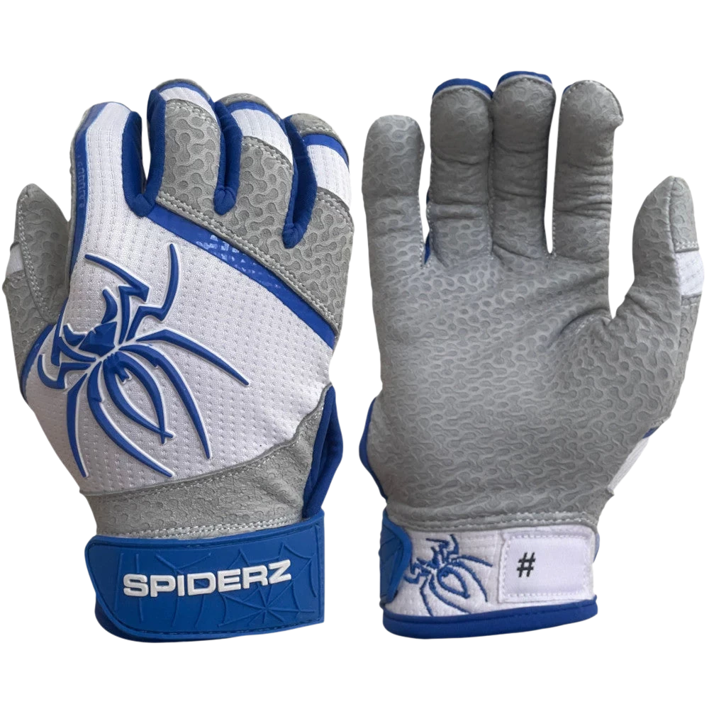 2022 Spiderz PRO Model Batting Gloves: White/Royal Blue 3 2022 Spiderz PRO Model Batting Gloves: White/Royal Blue