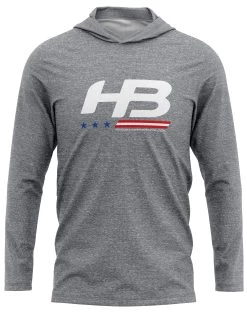 Headbanger Sports Exclusive Ultra Lightweight Long Sleeve Hoodies: Stars & Bars -Passion Baseball GreyHeather
