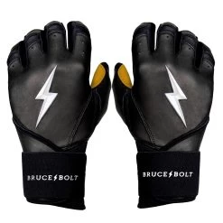 Bruce Bolt PREMIUM PRO Long Cuff Batting Gloves: Black