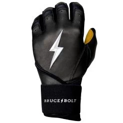 Bruce Bolt PREMIUM PRO Long Cuff Batting Gloves: Black -Passion Baseball LC BLKG LEFT