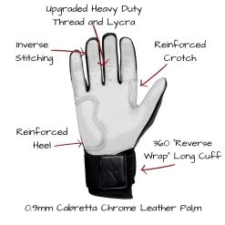 Bruce Bolt PREMIUM PRO Chrome Series Long Cuff Batting Gloves: Black -Passion Baseball LC CHRB PALM CALLOUTS