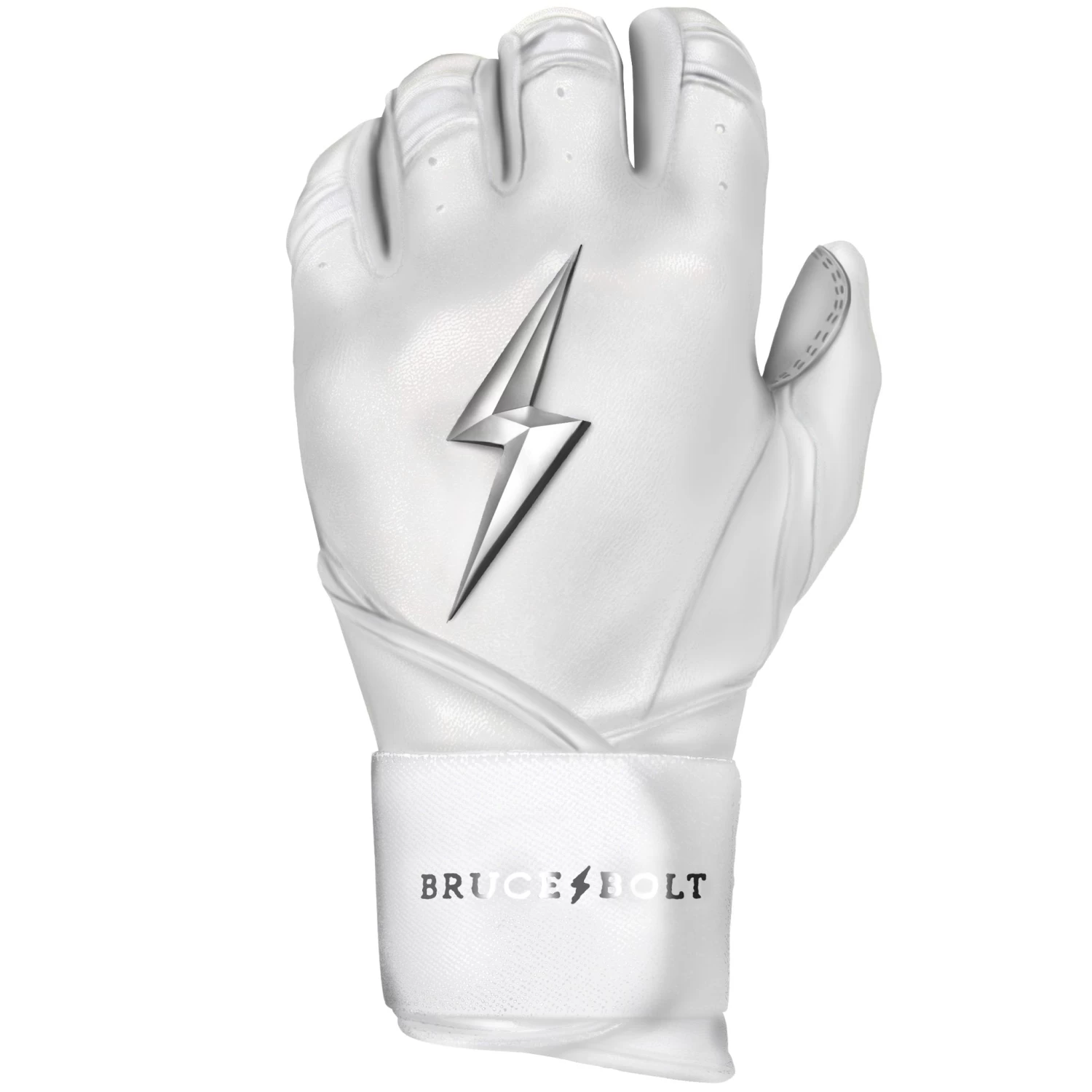 Bruce Bolt PREMIUM PRO Chrome Series Long Cuff Batting Gloves: White 7 Bruce Bolt PREMIUM PRO Chrome Series Long Cuff Batting Gloves: White - Image 5