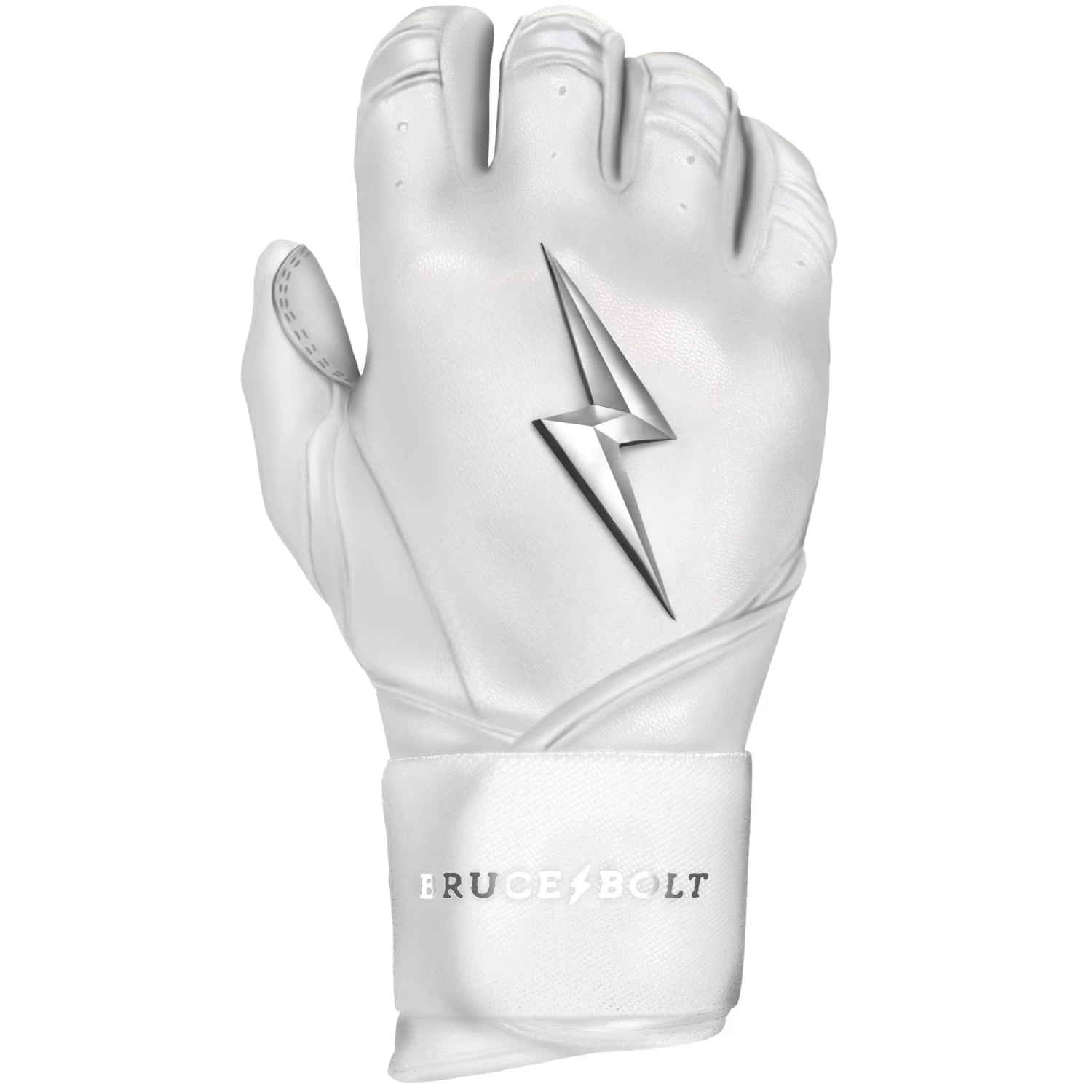 Bruce Bolt PREMIUM PRO Chrome Series Long Cuff Batting Gloves: White 9 Bruce Bolt PREMIUM PRO Chrome Series Long Cuff Batting Gloves: White - Image 7