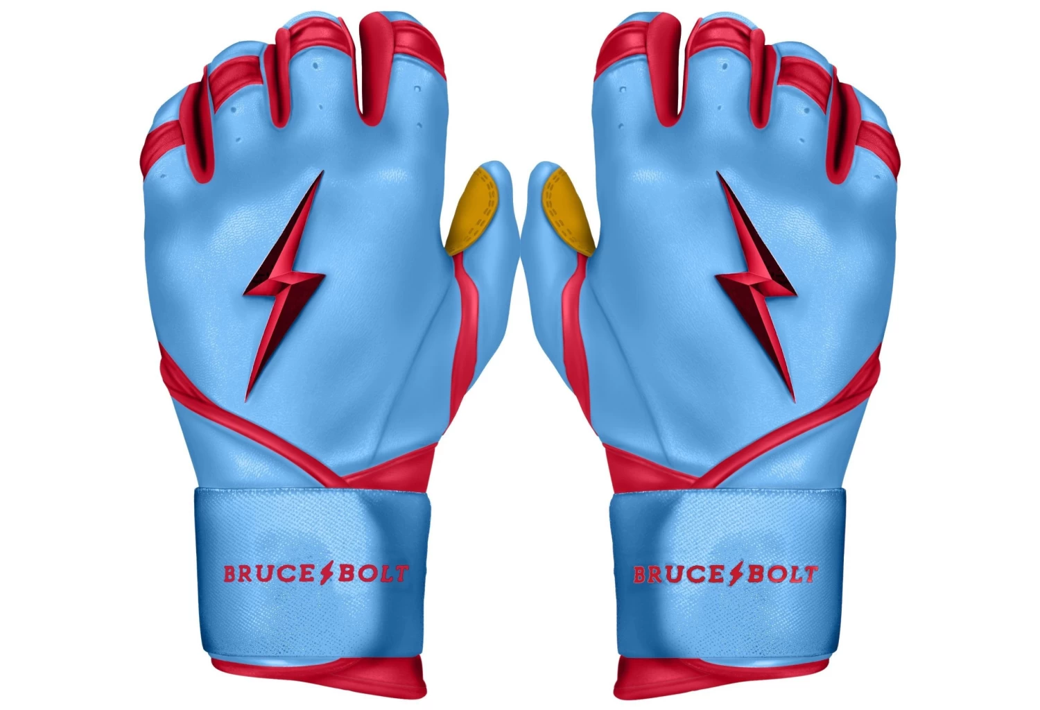 Bruce Bolt PREMIUM PRO BADER Series Long Cuff Batting Gloves: Baby Blue 3 Bruce Bolt PREMIUM PRO BADER Series Long Cuff Batting Gloves: Baby Blue