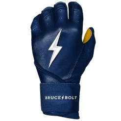 Bruce Bolt PREMIUM PRO Long Cuff Batting Gloves: Navy -Passion Baseball LC NVYG LEFT