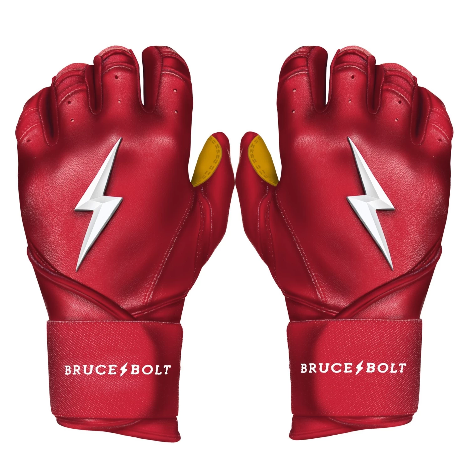 Bruce Bolt PREMIUM PRO Long Cuff Batting Gloves: Red 3 Bruce Bolt PREMIUM PRO Long Cuff Batting Gloves: Red