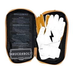 Bruce Bolt PREMIUM PRO Long Cuff Batting Gloves: White -Passion Baseball LC WHTG BAG2