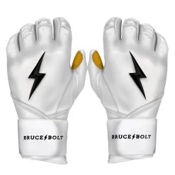 Bruce Bolt PREMIUM PRO Long Cuff Batting Gloves: White