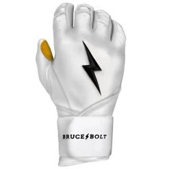 Bruce Bolt PREMIUM PRO Long Cuff Batting Gloves: White -Passion Baseball LC WHTG RIGHT