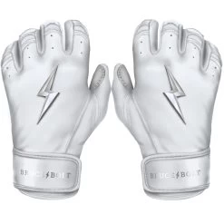 Bruce Bolt PREMIUM PRO Chrome Series Short Cuff Batting Gloves: White