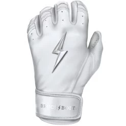 Bruce Bolt PREMIUM PRO Chrome Series Short Cuff Batting Gloves: White -Passion Baseball SC CHRW LEFT