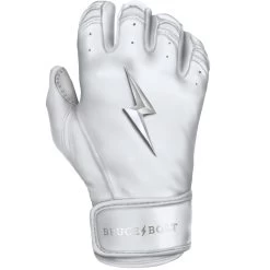 Bruce Bolt PREMIUM PRO Chrome Series Short Cuff Batting Gloves: White -Passion Baseball SC CHRW RIGHT