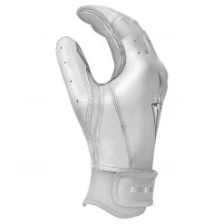 Bruce Bolt PREMIUM PRO Chrome Series Short Cuff Batting Gloves: White -Passion Baseball SC CHRW SIDE
