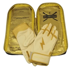 Bruce Bolt PREMIUM PRO Gold Series Batting Gloves: Short Cuff -Passion Baseball SC GLD BAG2