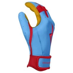 Bruce Bolt PREMIUM PRO BADER Series Short Cuff Batting Gloves: Baby Blue -Passion Baseball SC HBB SIDE