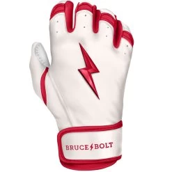 Bruce Bolt PREMIUM PRO BADER Series Short Cuff Batting Gloves: White -Passion Baseball SC HBW RIGHT