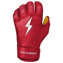Bruce Bolt PREMIUM PRO Short Cuff Batting Gloves: Red -Passion Baseball SC REDG LEFT
