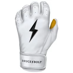 Bruce Bolt PREMIUM PRO Short Cuff Batting Gloves: White 18 Bruce Bolt PREMIUM PRO Short Cuff Batting Gloves: White -Passion Baseball SC WHTG LEFT