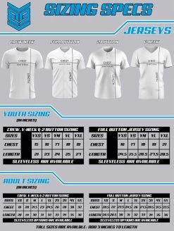 Headbanger Sports Exclusive " HB Sports Baseball" Short Sleeve Jersey -Passion Baseball Sizing Chart