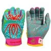 2021 Spiderz HYBRID Small Batch Batting Gloves: Wild Thing' -Passion Baseball TurquoiseRedPinkYellow
