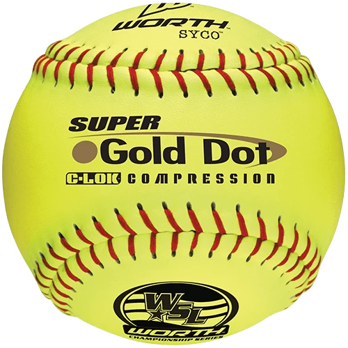 Worth 12" Super Gold Dot WSL Slowpitch Softballs (Dozen): YS44WSLC 3 Worth 12" Super Gold Dot WSL Slowpitch Softballs (Dozen): YS44WSLC